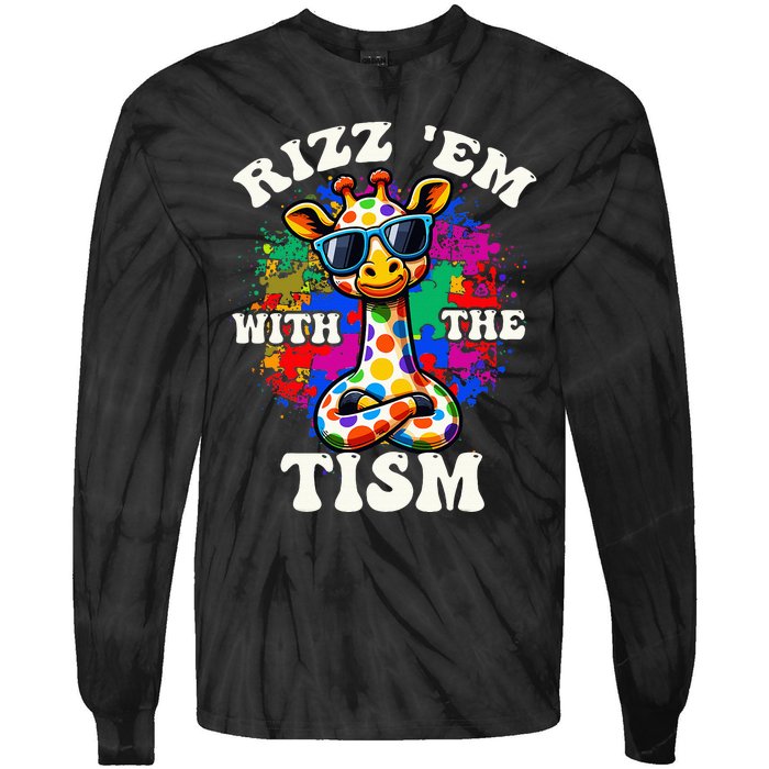 Autism Funny Rizz Em With The Tism Meme Autistic Giraffe Tie-Dye Long Sleeve Shirt