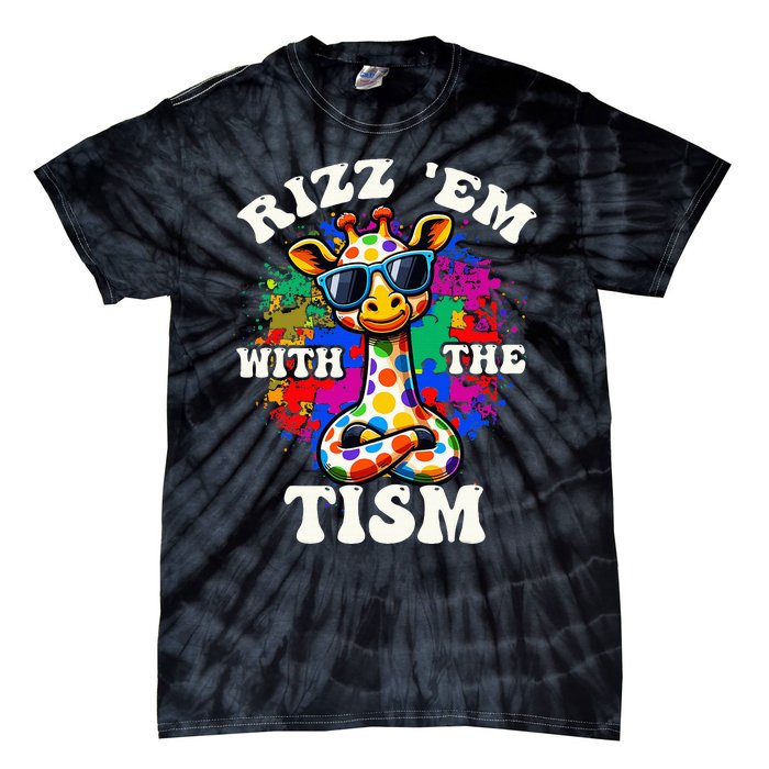 Autism Funny Rizz Em With The Tism Meme Autistic Giraffe Tie-Dye T-Shirt