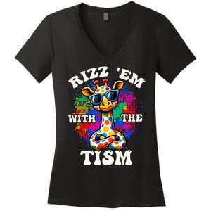 Autism Funny Rizz Em With The Tism Meme Autistic Giraffe Women's V-Neck T-Shirt