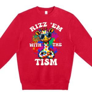 Autism Funny Rizz Em With The Tism Meme Autistic Giraffe Premium Crewneck Sweatshirt