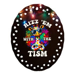 Autism Funny Rizz Em With The Tism Meme Autistic Giraffe Ceramic Oval Ornament