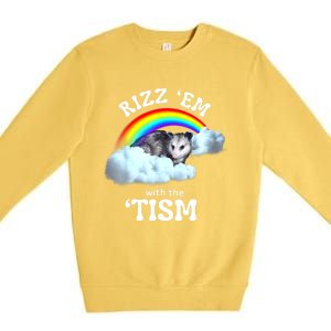 Autism Funny Rizz Em With The Tism Meme Autistic Opossum Premium Crewneck Sweatshirt