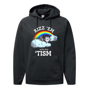 Autism Funny Rizz Em With The Tism Meme Autistic Opossum Performance Fleece Hoodie