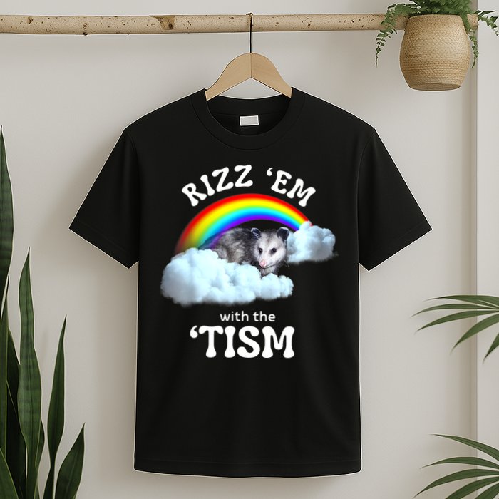 Autism Funny Rizz Em With The Tism Meme Autistic Opossum T-Shirt