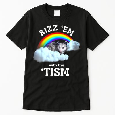 Autism Funny Rizz Em With The Tism Meme Autistic Opossum Tall T-Shirt