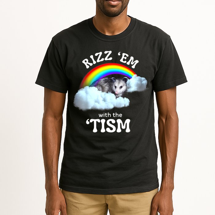 Autism Funny Rizz Em With The Tism Meme Autistic Opossum Tall T-Shirt