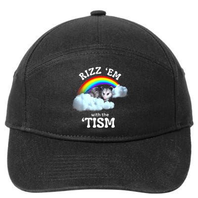 Autism Funny Rizz Em With The Tism Meme Autistic Opossum 7-Panel Snapback Hat
