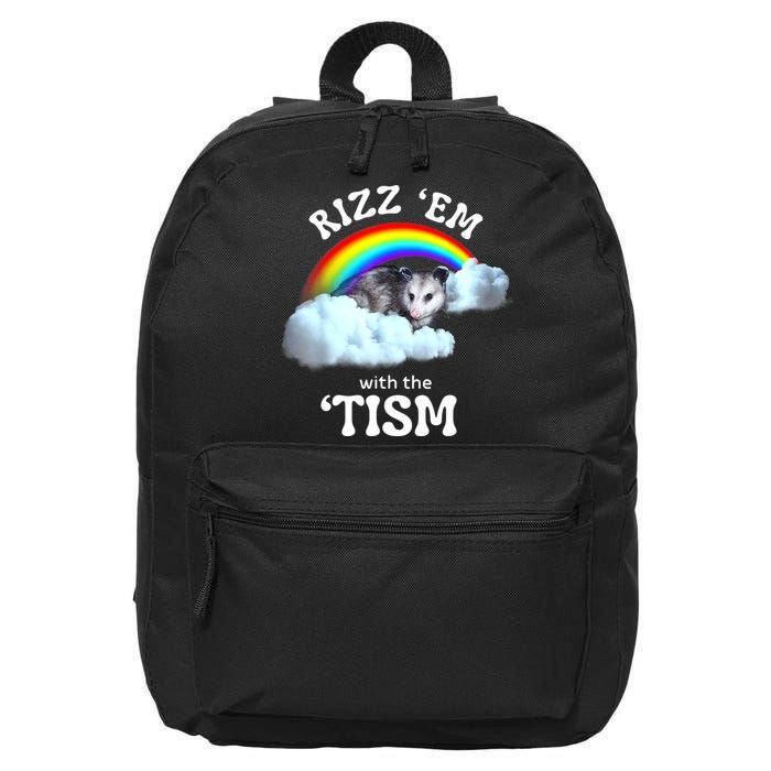 Autism Funny Rizz Em With The Tism Meme Autistic Opossum 16 in Basic Backpack