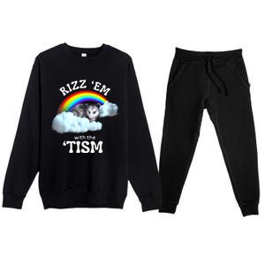 Autism Funny Rizz Em With The Tism Meme Autistic Opossum Premium Crewneck Sweatsuit Set