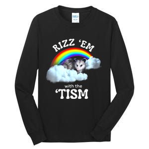 Autism Funny Rizz Em With The Tism Meme Autistic Opossum Tall Long Sleeve T-Shirt