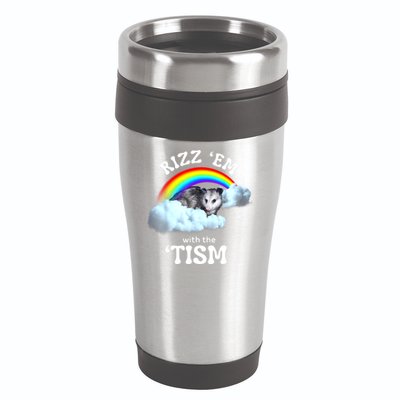 Autism Funny Rizz Em With The Tism Meme Autistic Opossum 16oz Travel Tumbler