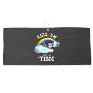 Autism Funny Rizz Em With The Tism Meme Autistic Opossum Large Microfiber Waffle Golf Towel