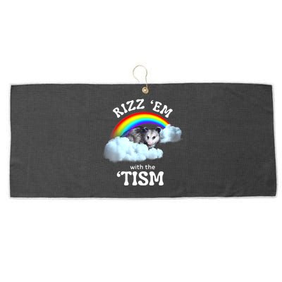 Autism Funny Rizz Em With The Tism Meme Autistic Opossum Large Microfiber Waffle Golf Towel