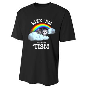 Autism Funny Rizz Em With The Tism Meme Autistic Opossum Performance Sprint T-Shirt