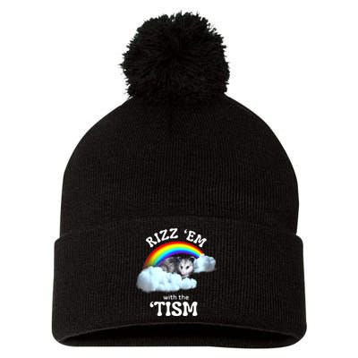 Autism Funny Rizz Em With The Tism Meme Autistic Opossum Pom Pom 12in Knit Beanie