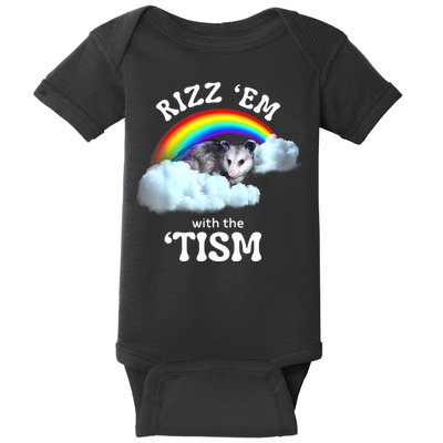 Autism Funny Rizz Em With The Tism Meme Autistic Opossum Baby Bodysuit