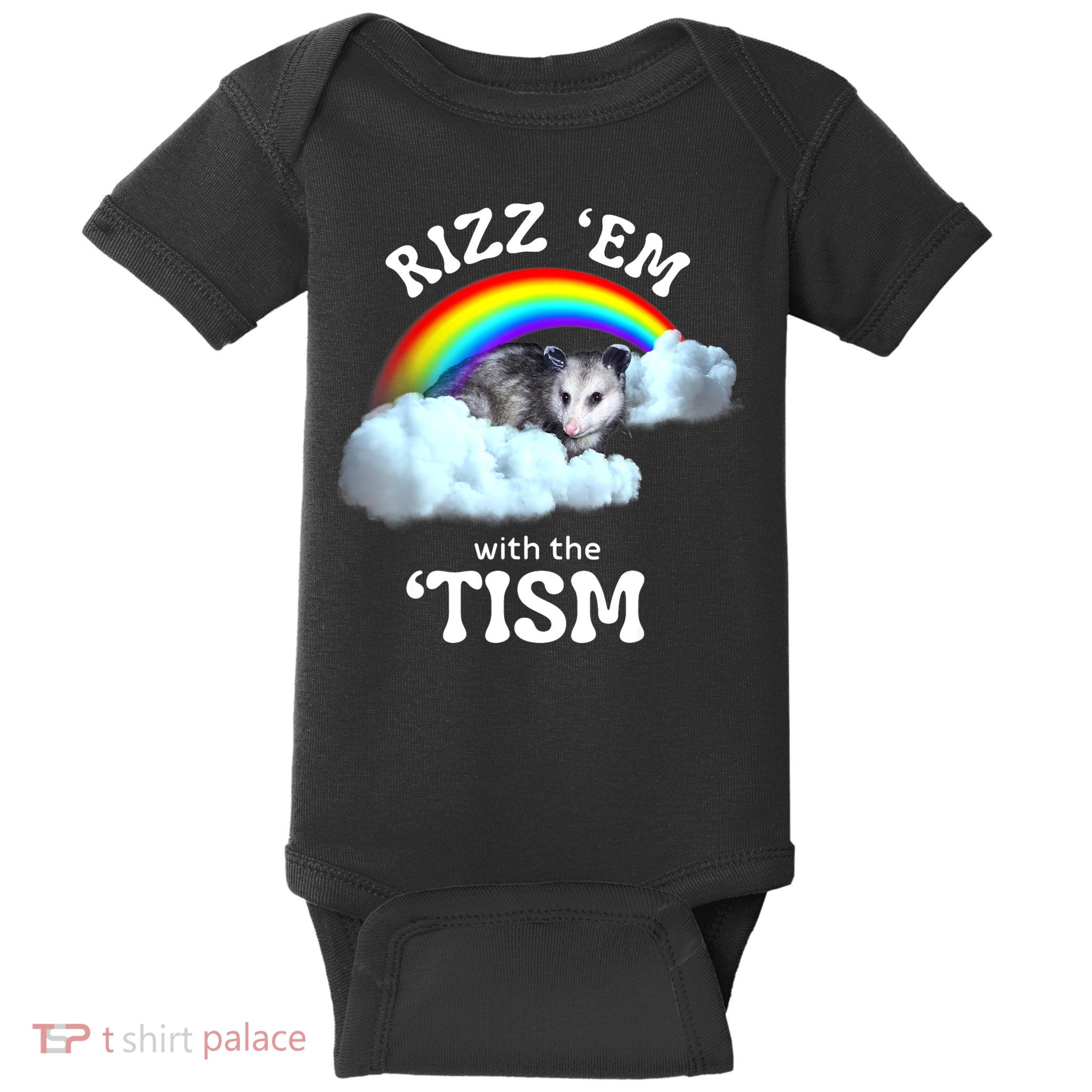 Autism Funny Rizz Em With The Tism Meme Autistic Opossum Baby Bodysuit