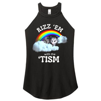 Autism Funny Rizz Em With The Tism Meme Autistic Opossum Women's Perfect Tri Rocker Tank