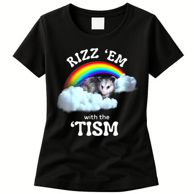 Autism Funny Rizz Em With The Tism Meme Autistic Opossum Womens T-Shirt