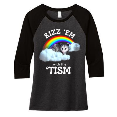 Autism Funny Rizz Em With The Tism Meme Autistic Opossum Women's Tri-Blend 3/4-Sleeve Raglan Shirt