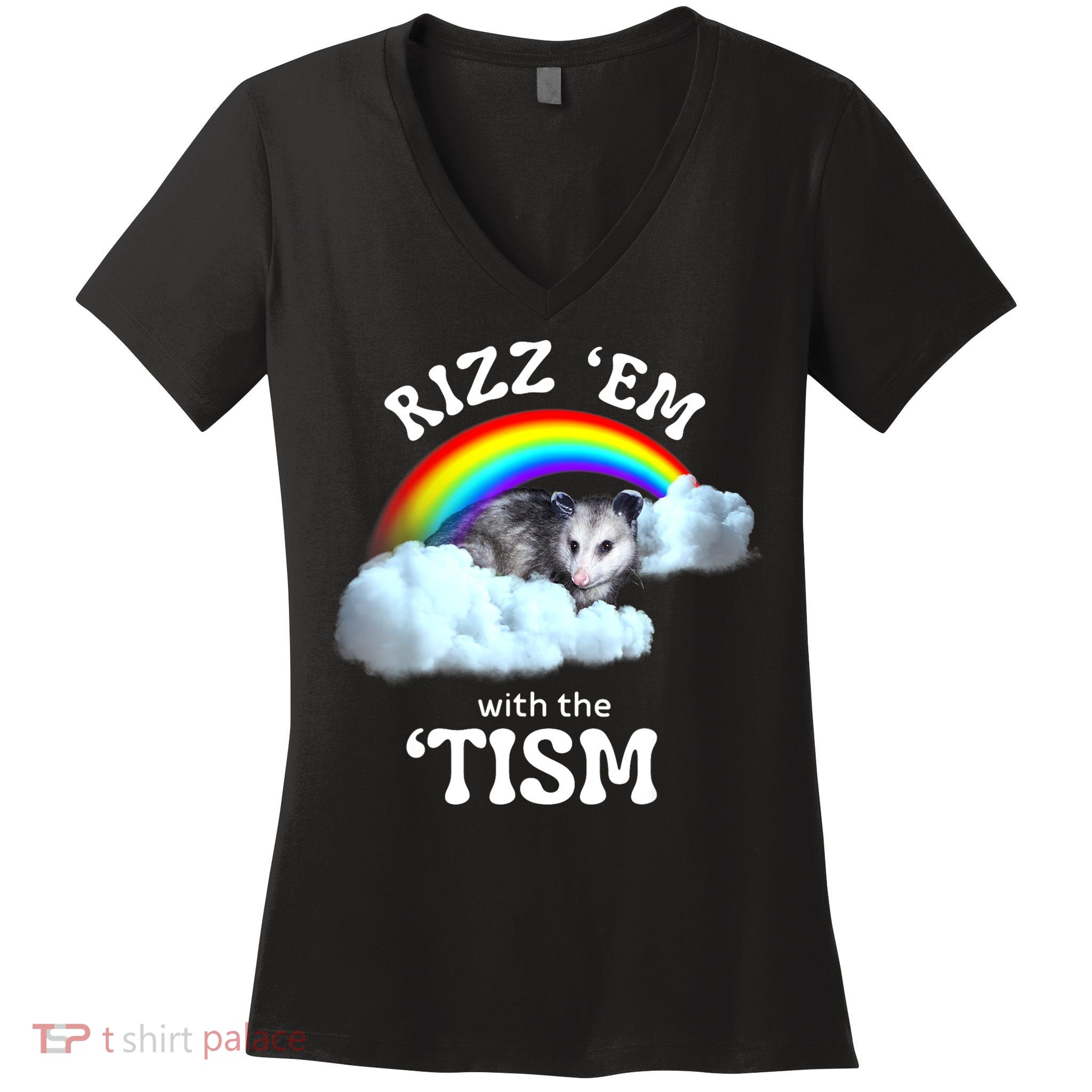 Autism Funny Rizz Em With The Tism Meme Autistic Opossum Women's V-Neck T-Shirt