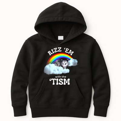 Autism Funny Rizz Em With The Tism Meme Autistic Opossum Kids Hoodie