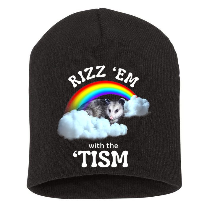 Autism Funny Rizz Em With The Tism Meme Autistic Opossum Short Acrylic Beanie