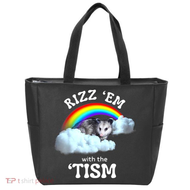 Autism Funny Rizz Em With The Tism Meme Autistic Opossum Zip Tote Bag