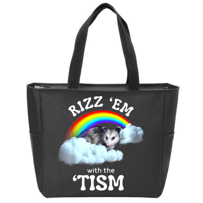 Autism Funny Rizz Em With The Tism Meme Autistic Opossum Zip Tote Bag