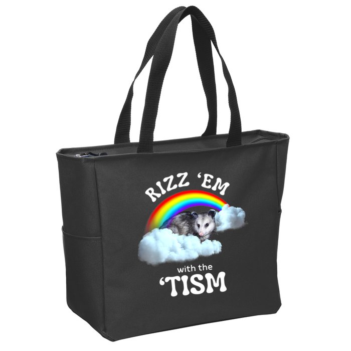 Autism Funny Rizz Em With The Tism Meme Autistic Opossum Zip Tote Bag