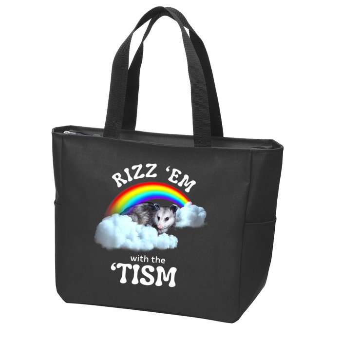 Autism Funny Rizz Em With The Tism Meme Autistic Opossum Zip Tote Bag