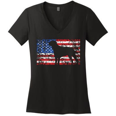 American Flag Rottweiler Dog 4th Of July USA Gift Women's V-Neck T-Shirt