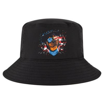 American Flag Rottweiler Dog Lover Funny 4th Of July Dog Cool Comfort Performance Bucket Hat