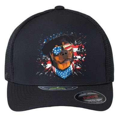 American Flag Rottweiler Dog Lover Funny 4th Of July Dog Flexfit Unipanel Trucker Cap