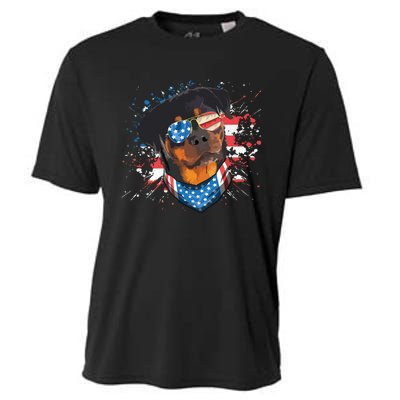 American Flag Rottweiler Dog Lover Funny 4th Of July Dog Cooling Performance Crew T-Shirt