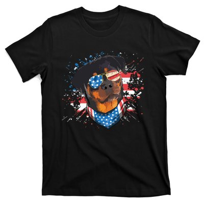 American Flag Rottweiler Dog Lover Funny 4th Of July Dog T-Shirt