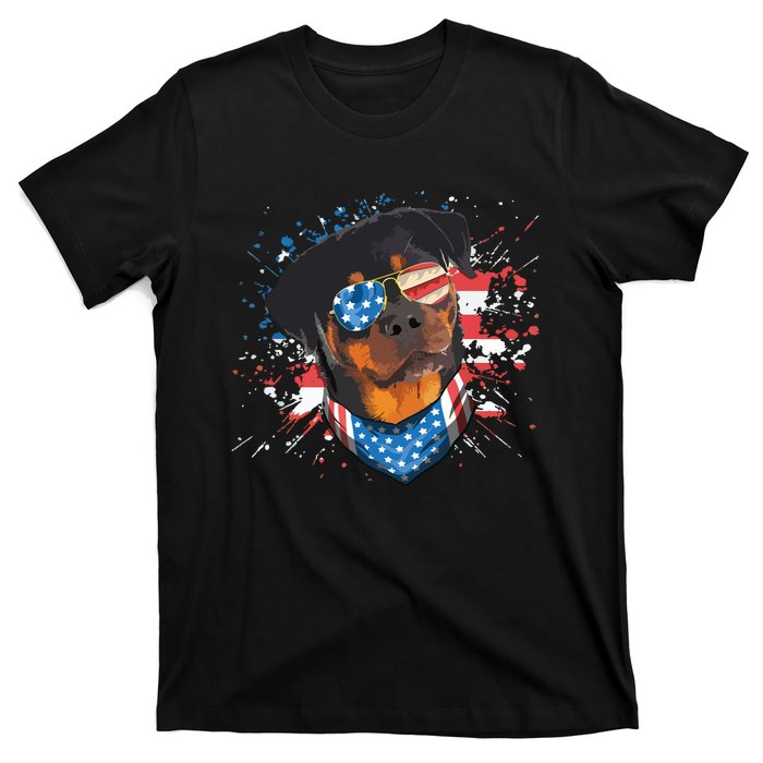 American Flag Rottweiler Dog Lover Funny 4th Of July Dog T-Shirt