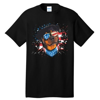 American Flag Rottweiler Dog Lover Funny 4th Of July Dog Tall T-Shirt