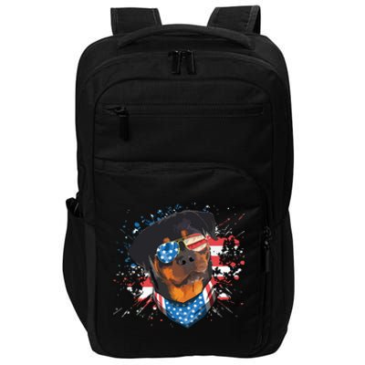 American Flag Rottweiler Dog Lover Funny 4th Of July Dog Impact Tech Backpack