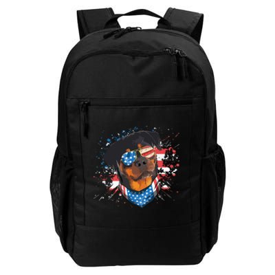 American Flag Rottweiler Dog Lover Funny 4th Of July Dog Daily Commute Backpack