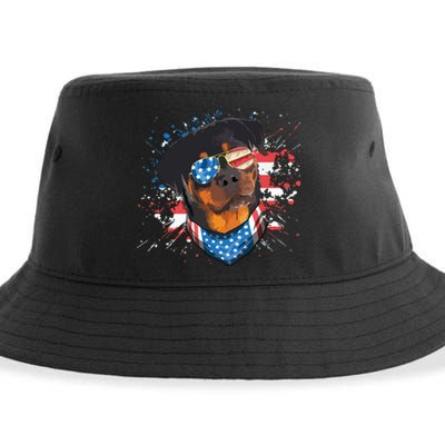 American Flag Rottweiler Dog Lover Funny 4th Of July Dog Sustainable Bucket Hat