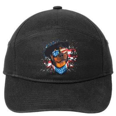 American Flag Rottweiler Dog Lover Funny 4th Of July Dog 7-Panel Snapback Hat