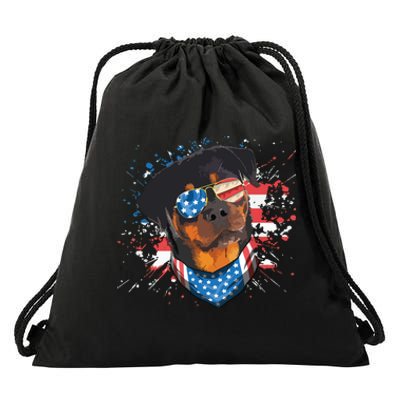 American Flag Rottweiler Dog Lover Funny 4th Of July Dog Drawstring Bag