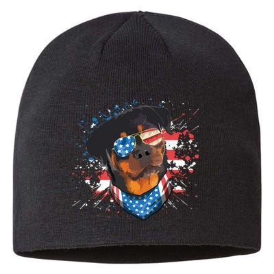 American Flag Rottweiler Dog Lover Funny 4th Of July Dog Sustainable Beanie