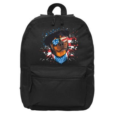 American Flag Rottweiler Dog Lover Funny 4th Of July Dog 16 in Basic Backpack