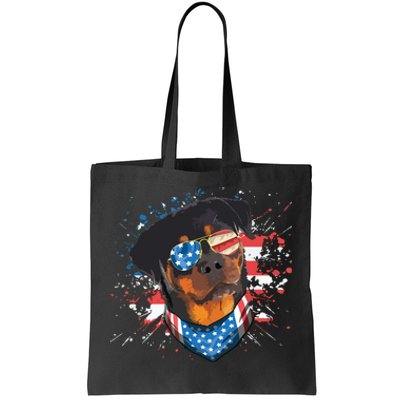 American Flag Rottweiler Dog Lover Funny 4th Of July Dog Tote Bag