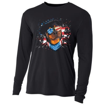 American Flag Rottweiler Dog Lover Funny 4th Of July Dog Cooling Performance Long Sleeve Crew