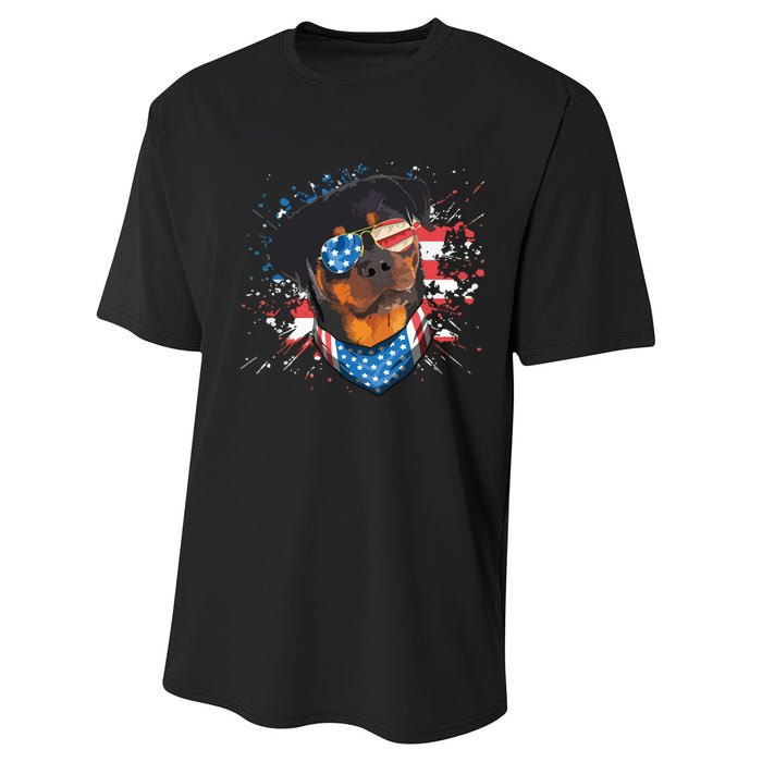 American Flag Rottweiler Dog Lover Funny 4th Of July Dog Performance Sprint T-Shirt