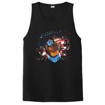 American Flag Rottweiler Dog Lover Funny 4th Of July Dog PosiCharge Competitor Tank