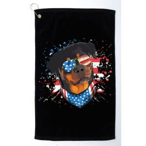 American Flag Rottweiler Dog Lover Funny 4th Of July Dog Platinum Collection Golf Towel